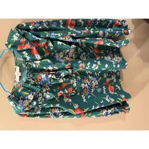 LOFT Medium Green Floral Ruffle Blouse
